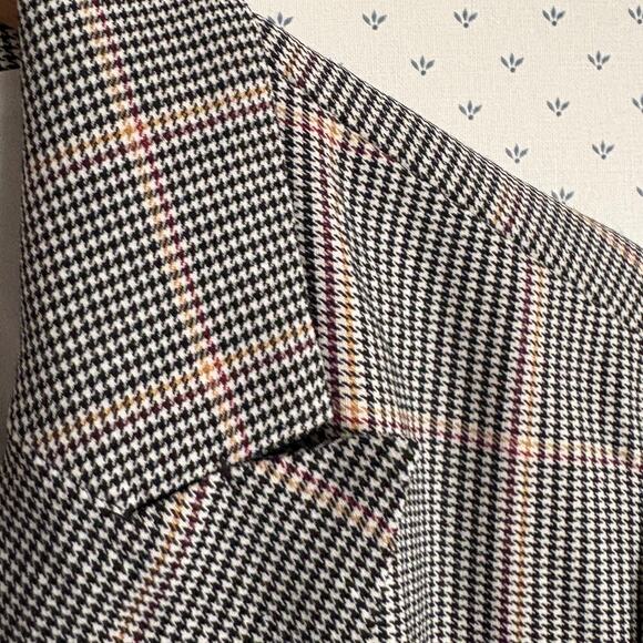 Rachel Zoe Houndstooth Blazer S Black Burgundy Jacket Academia Double Breasted - Picture 6 of 7